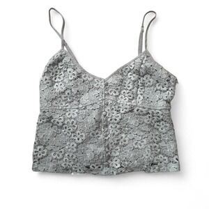 Mi Ami dusty blue floral lace crop blouse top Size XL boho spring festival